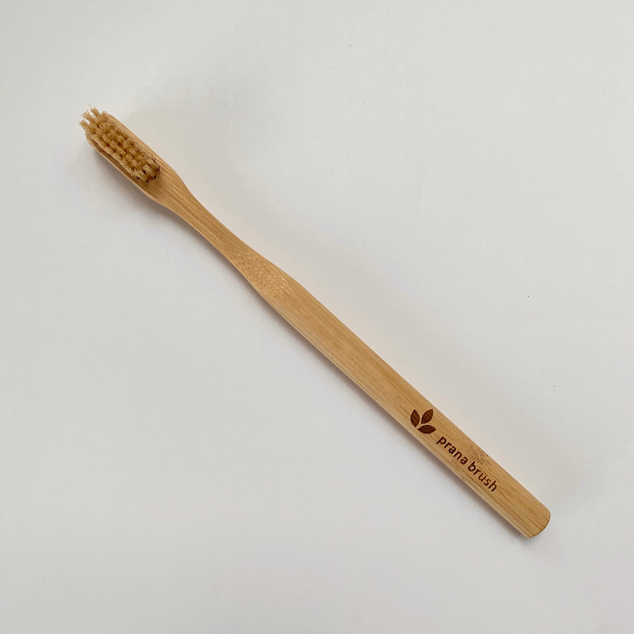 Flat lay Prana Brush Bamboo Toothbrush